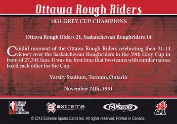 2012 Extreme Sports CFL Grey Cup 100 Years #NNO Ottawa Rough Riders - 1951 Back