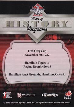 2012 Extreme Sports CFL Grey Cup 100 Years #NNO 17th Grey Cup Program Back