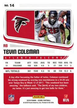 2018 Score #14 Tevin Coleman Back
