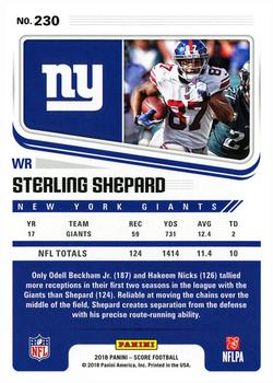 2018 Score #230 Sterling Shepard Back
