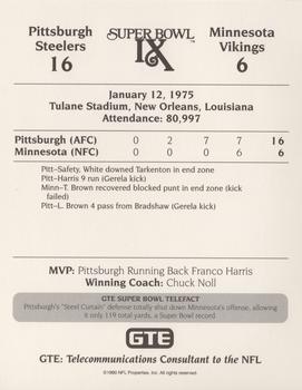 1991 GTE Super Bowl Theme Art #9 Super Bowl IX Back