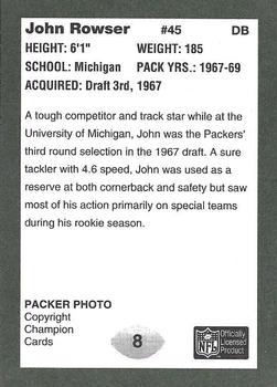 1991 Champion Cards Green Bay Packers Super Bowl II 25th Anniversary #8 John Rowser Back