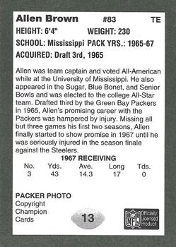 1991 Champion Cards Green Bay Packers Super Bowl II 25th Anniversary #13 Allen Brown Back