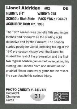 1991 Champion Cards Green Bay Packers Super Bowl II 25th Anniversary #31 Lionel Aldridge Back