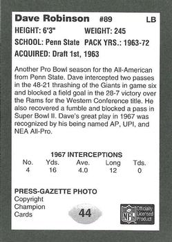 1991 Champion Cards Green Bay Packers Super Bowl II 25th Anniversary #44 Dave Robinson Back