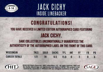 2018 SAGE HIT - Autographs Black #A-14 Jack Cichy Back