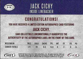 2018 SAGE HIT - Autographs Red #A-14 Jack Cichy Back