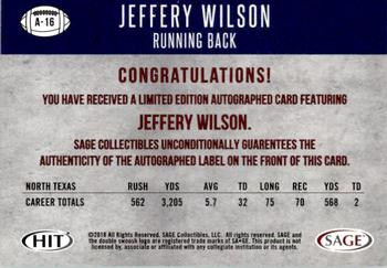 2018 SAGE HIT - Autographs Red #A-16 Jeffery Wilson Back