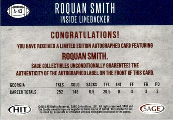 2018 SAGE HIT - Autographs Red #A-43 Roquan Smith Back