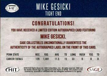 2018 SAGE HIT - Autographs Red #A-52 Mike Gesicki Back