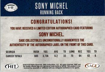 2018 SAGE HIT - Autographs Red #A-50 Sony Michel Back