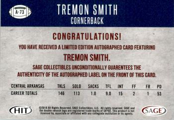 2018 SAGE HIT - Autographs Red #A-73 Tremon Smith Back