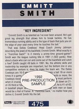 1992 Fleer - Pre-Production Samples #475 Emmitt Smith Back