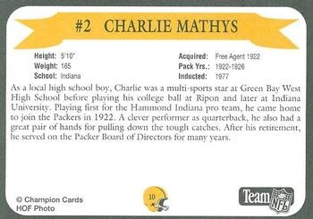 1992 Green Bay Packer Hall of Fame #10 Charlie Mathys Back