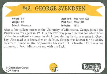 1992 Green Bay Packer Hall of Fame #17 George Svendsen Back