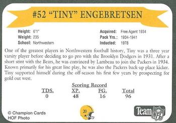 1992 Green Bay Packer Hall of Fame #20 Tiny Engebretsen Back