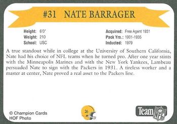 1992 Green Bay Packer Hall of Fame #26 Nate Barragar Back