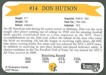 1992 Green Bay Packer Hall of Fame #42 Don Hutson Back