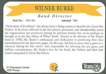 1992 Green Bay Packer Hall of Fame #46 Wilner Burke Back