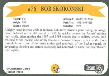 1992 Green Bay Packer Hall of Fame #58 Bob Skoronski Back
