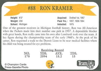 1992 Green Bay Packer Hall of Fame #66 Ron Kramer Back