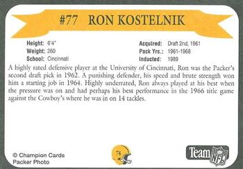 1992 Green Bay Packer Hall of Fame #74 Ron Kostelnik Back