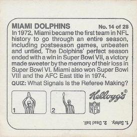 1978 Kellogg's NFL Helmet Stickers #14 Miami Dolphins Back