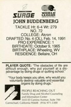 1991 American Airlines Sacramento Surge (WLAF) Police #NNO John Buddenberg Back