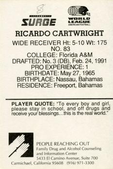 1991 American Airlines Sacramento Surge (WLAF) Police #NNO Ricardo Cartwright Back