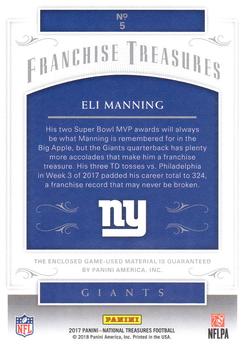 2017 Panini National Treasures - Franchise Treasures #5 Eli Manning Back