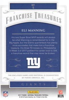 2017 Panini National Treasures - Franchise Treasures Prime Holo Gold #5 Eli Manning Back