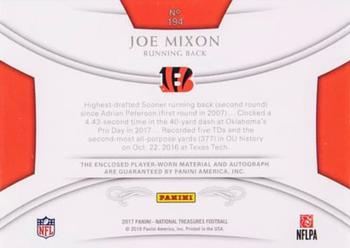 2017 Panini National Treasures - Rookie Patch Autographs Red Brand Logo #194 Joe Mixon Back