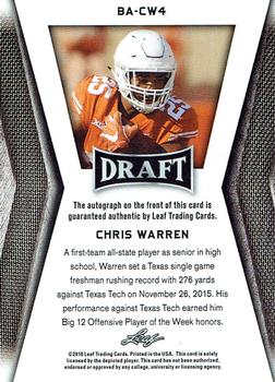 2018 Leaf Draft - Autographs #BA-CW4 Chris Warren Back