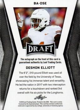 2018 Leaf Draft - Autographs #BA-DSE DeShon Elliott Back