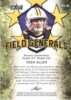 2018 Leaf Draft - Field Generals Gold #FG-03 Josh Allen Back