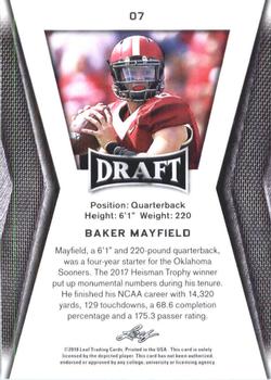 2018 Leaf Draft - Gold #07 Baker Mayfield Back