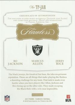 2017 Panini Flawless - Triple Patches Ruby #TP-JAR Bo Jackson / Jerry Rice / Marcus Allen Back