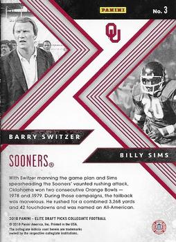 2018 Panini Elite Draft Picks - College Ties #3 Barry Switzer / Billy Sims Back