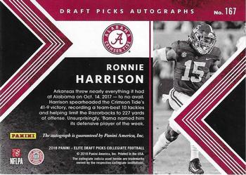 2018 Panini Elite Draft Picks - Draft Picks Autographs #167 Ronnie Harrison Back