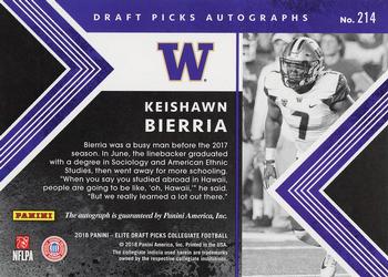 2018 Panini Elite Draft Picks - Draft Picks Autographs #214 Keishawn Bierria Back