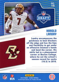 2018 Score - NFL Draft Red #15 Harold Landry Back
