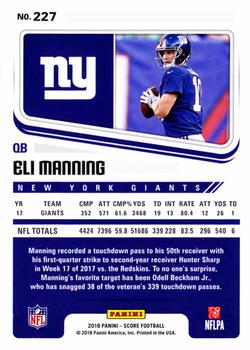 2018 Score - Red #227 Eli Manning Back