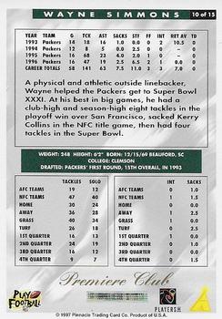 1997 Score Green Bay Packers - Premiere Club #10 Wayne Simmons Back