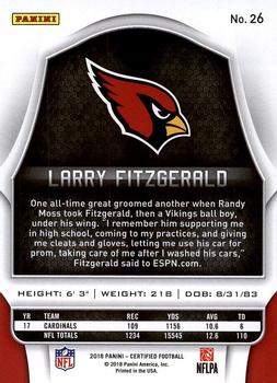 2018 Panini Certified #26 Larry Fitzgerald Back