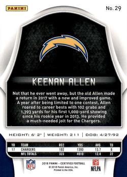 2018 Panini Certified #29 Keenan Allen Back