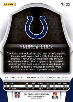 2018 Panini Certified #33 Andrew Luck Back