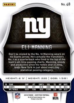 2018 Panini Certified #48 Eli Manning Back