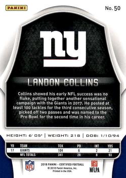 2018 Panini Certified #50 Landon Collins Back