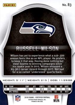 2018 Panini Certified #83 Russell Wilson Back