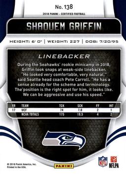 2018 Panini Certified #138 Shaquem Griffin Back